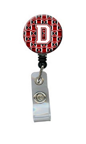 CJ1082-DBR Letter D Football Cardinal & White Retractable Badge Reel