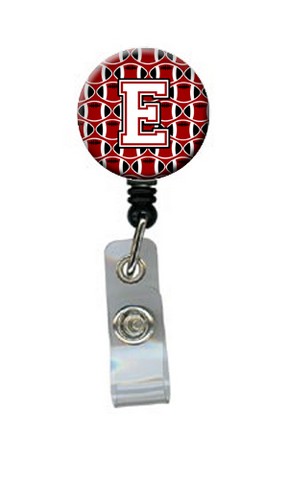 CJ1082-EBR Letter E Football Cardinal & White Retractable Badge Reel