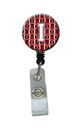 Letter I Football Cardinal & White Retractable Badge Reel
