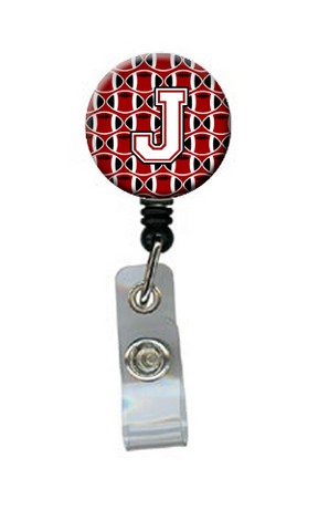 Letter J Football Cardinal & White Retractable Badge Reel - Cardinal & White