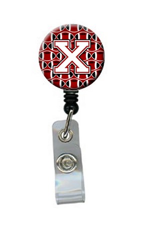 Letter X Football Cardinal & White Retractable Badge Reel