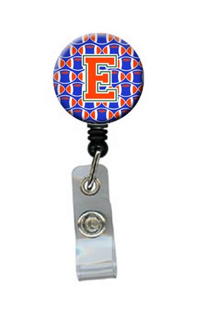 Letter E Football Green - Blue & Orange Retractable Badge Reel