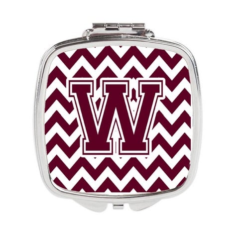 Letter W Chevron Maroon & White Compact Mirror - 3 x 0.3 x 2.75 in.