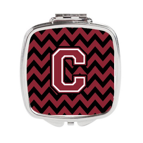 Letter C Chevron Garnet & Black Compact Mirror - Garnet & Black