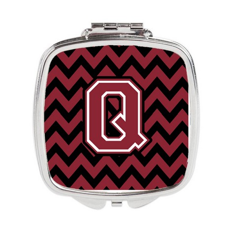 Letter Q Chevron Garnet & Black Compact Mirror - Garnet & Black
