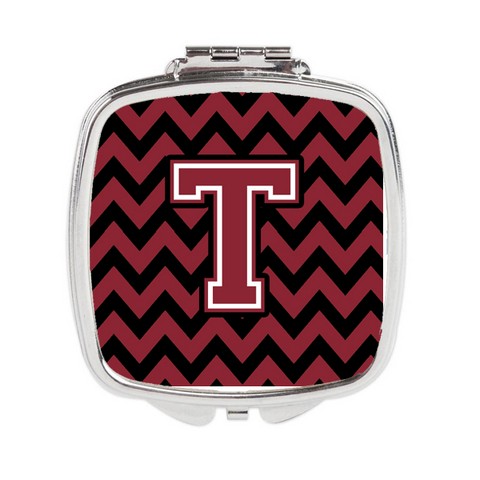 Letter T Chevron Garnet & Black Compact Mirror - Garnet & Black