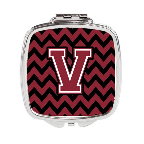 CJ1052-VSCM Letter V Chevron Garnet & Black Compact Mirror