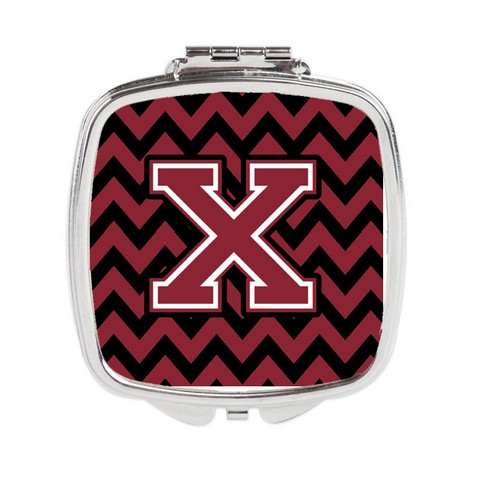 Letter X Chevron Garnet & Black Compact Mirror - Garnet & Black