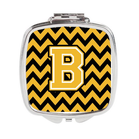 Letter B Chevron Black & Gold Compact Mirror - 3 x 0.3 x 2.75 in.