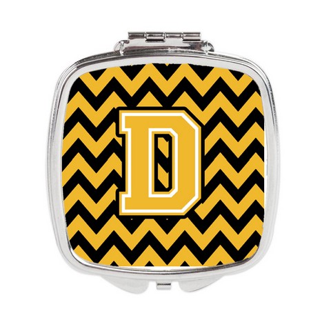 CJ1053-DSCM Letter D Chevron Black & Gold Compact Mirror, 3 x 0.3 x 2.75 in.