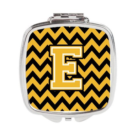 CJ1053-ESCM Letter E Chevron Black & Gold Compact Mirror, 3 x 0.3 x 2.75 in.