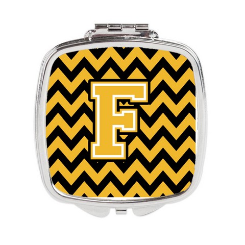 Letter F Chevron Black & Gold Compact Mirror - 3 x 0.3 x 2.75 in.