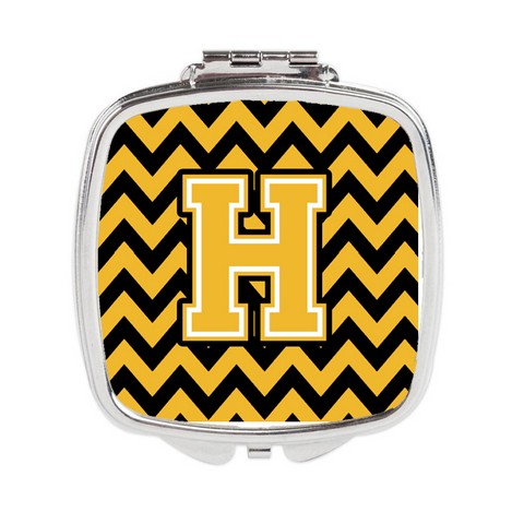 Letter H Chevron Black & Gold Compact Mirror - 3 x 0.3 x 2.75 in.