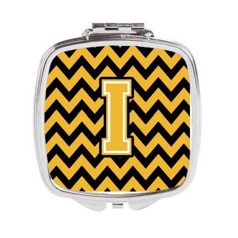 Letter I Chevron Black & Gold Compact Mirror - 3 x 0.3 x 2.75 in.