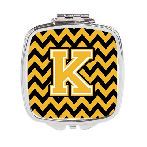 Letter K Chevron Black & Gold Compact Mirror, 3 x 0.3 x 2.75 in.