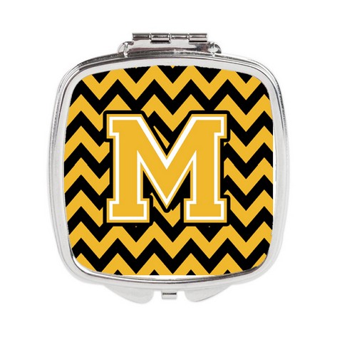 CJ1053-MSCM Letter M Chevron Black & Gold Compact Mirror, 3 x 0.3 x 2.75 in.