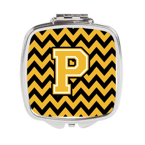 CJ1053-PSCM Letter P Chevron Black & Gold Compact Mirror, 3 x 0.3 x 2.75 in.