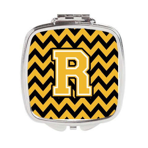 Letter R Chevron Black & Gold Compact Mirror - 3 x 0.3 x 2.75 in.