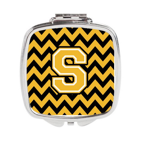 Letter S Chevron Black & Gold Compact Mirror