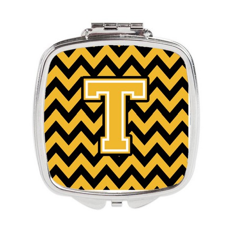 Letter T Chevron Black & Gold Compact Mirror - 3 x 0.3 x 2.75 in.