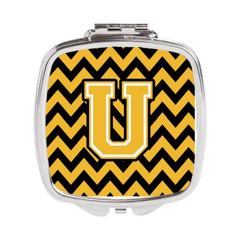 Letter U Chevron Black & Gold Compact Mirror - 3 x 0.3 x 2.75 in.