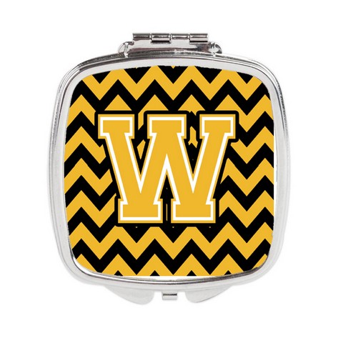 Letter W Chevron Black & Gold Compact Mirror