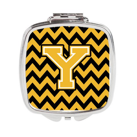 Letter Y Chevron Black & Gold Compact Mirror - 3 x 0.3 x 2.75 in.