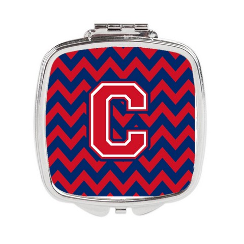Letter C Chevron Yale Blue & Crimson Compact Mirror