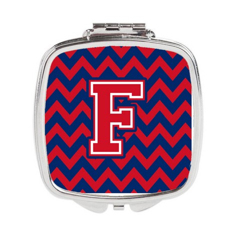 Letter F Chevron Yale Blue & Crimson Compact Mirror