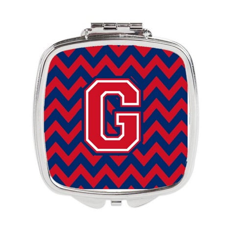 Letter G Chevron Yale Blue & Crimson Compact Mirror