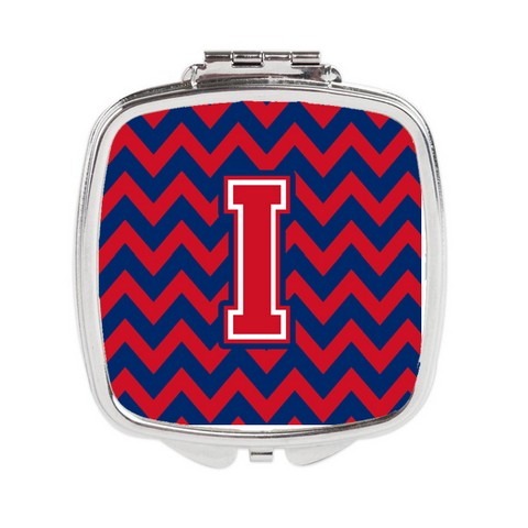 Letter I Chevron Yale Blue & Crimson Compact Mirror