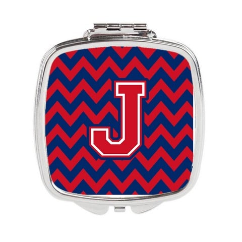 CJ1054-JSCM Letter J Chevron Yale Blue & Crimson Compact Mirror