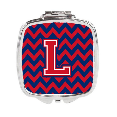 Letter L Chevron Yale Blue & Crimson Compact Mirror