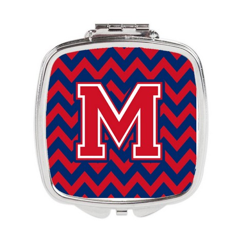 CJ1054-MSCM Letter M Chevron Yale Blue & Crimson Compact Mirror