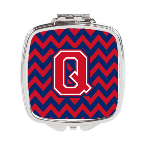 Letter Q Chevron Yale Blue & Crimson Compact Mirror
