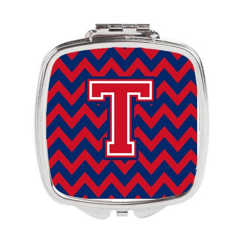 Letter T Chevron Yale Blue & Crimson Compact Mirror