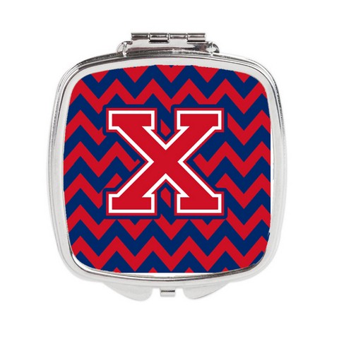 Letter X Chevron Yale Blue & Crimson Compact Mirror