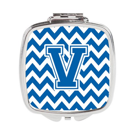 CJ1056-VSCM Letter V Chevron Blue & White Compact Mirror