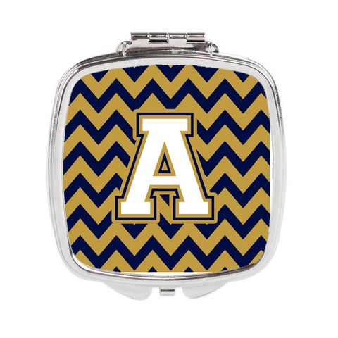 CJ1057-ASCM Letter A Chevron Navy Blue & Gold Compact Mirror