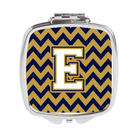 Letter E Chevron Navy Blue & Gold Compact Mirror - Navy Blue & Gold