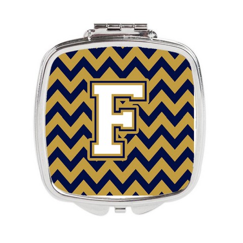 CJ1057-FSCM Letter F Chevron Navy Blue & Gold Compact Mirror