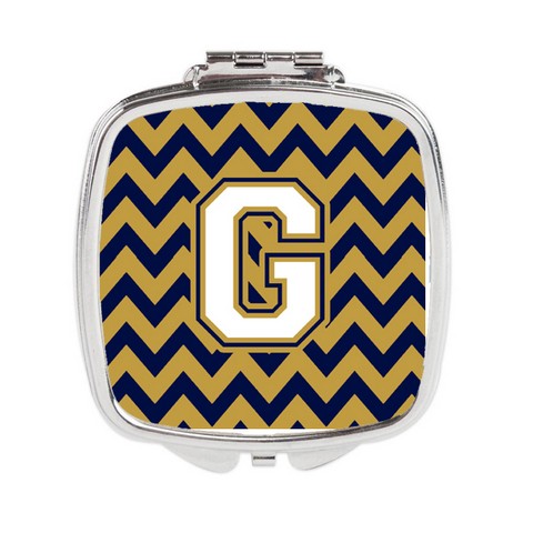 CJ1057-GSCM Letter G Chevron Navy Blue & Gold Compact Mirror