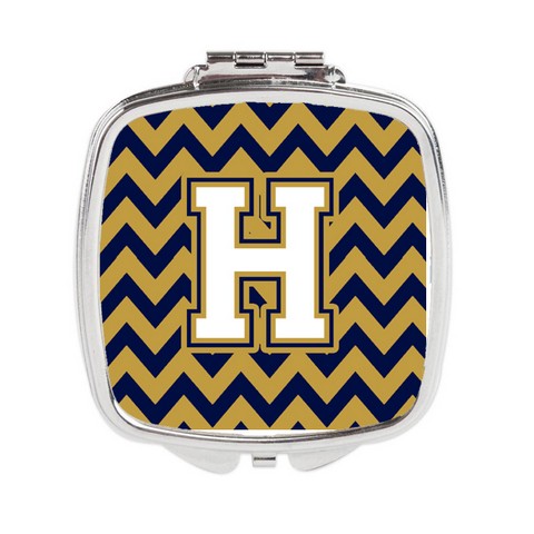 Letter H Chevron Navy Blue & Gold Compact Mirror