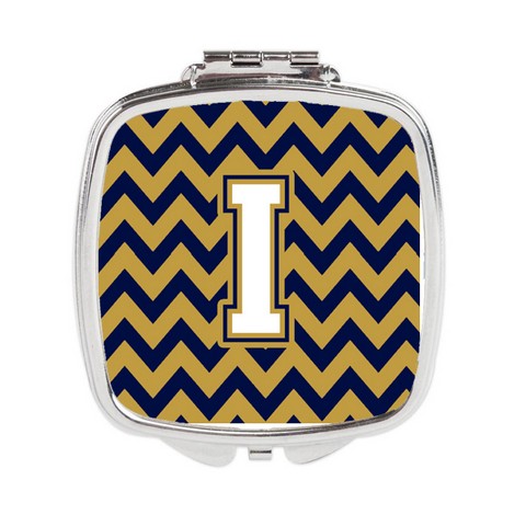 CJ1057-ISCM Letter I Chevron Navy Blue & Gold Compact Mirror