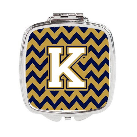 Letter K Chevron Navy Blue & Gold Compact Mirror - Navy Blue & Gold