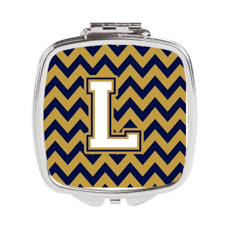 CJ1057-LSCM Letter L Chevron Navy Blue & Gold Compact Mirror