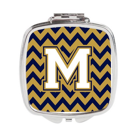CJ1057-MSCM Letter M Chevron Navy Blue & Gold Compact Mirror