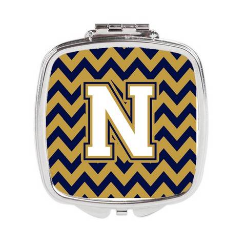 CJ1057-NSCM Letter N Chevron Navy Blue & Gold Compact Mirror