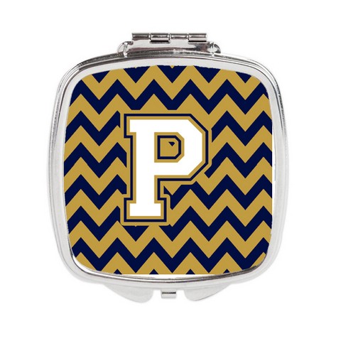 Letter P Chevron Navy Blue & Gold Compact Mirror