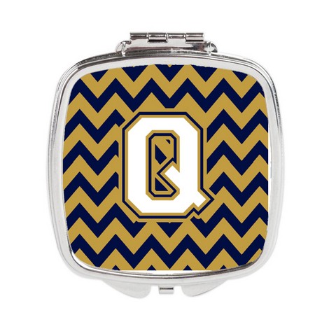 CJ1057-QSCM Letter Q Chevron Navy Blue & Gold Compact Mirror